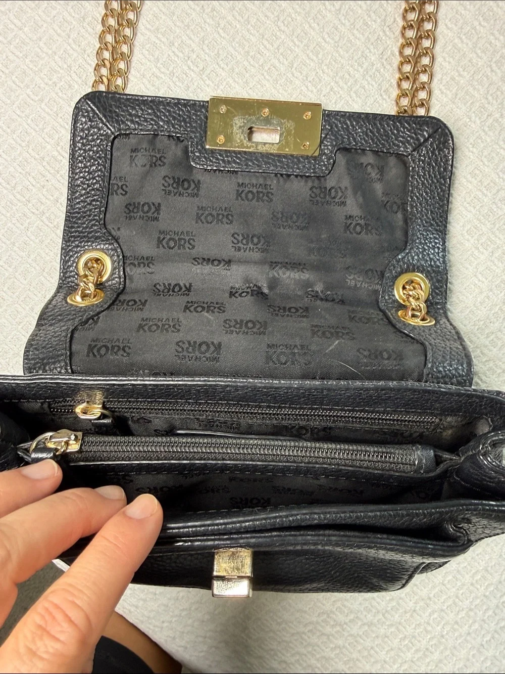 Michael Kors black pebbled leather shoulder or crossbody small bag